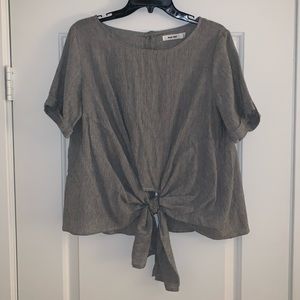 Gray Striped Top with Front Tie